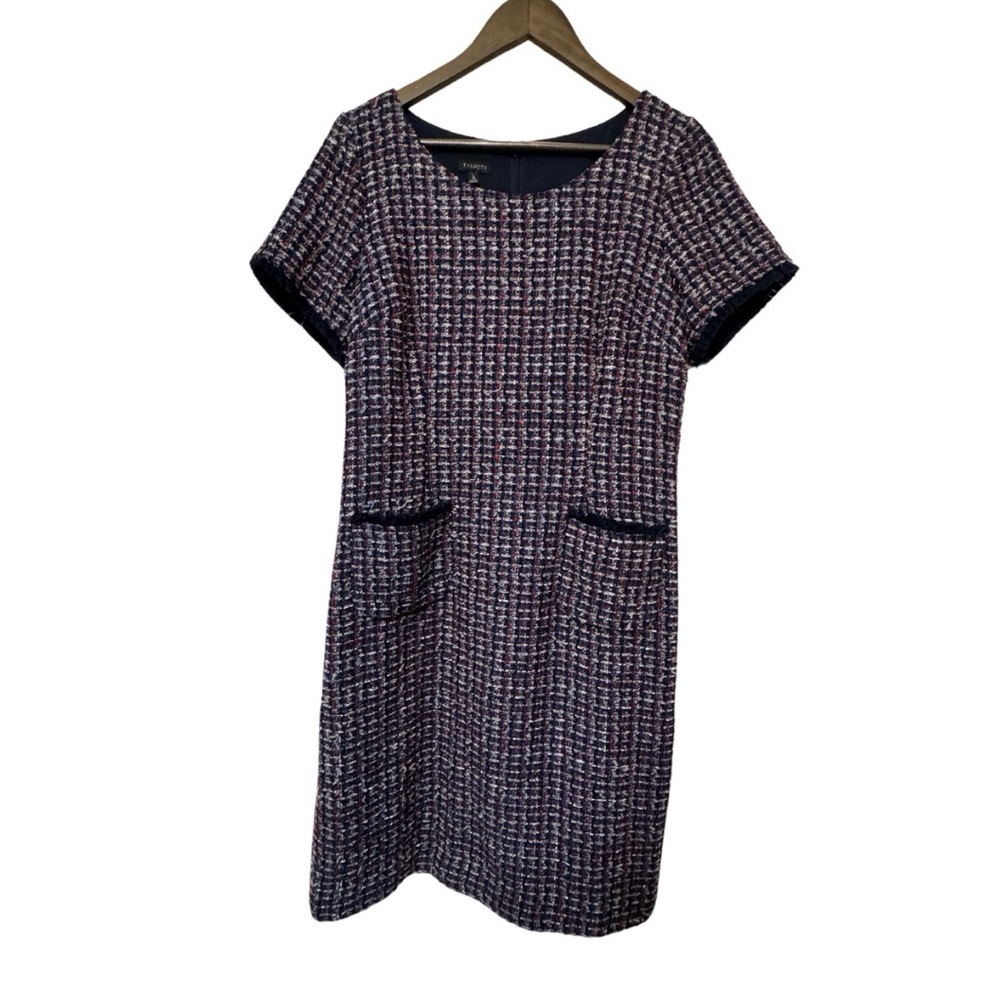 NWOT Talbots Framed Blue Tweed Fringe Sheath Dress
